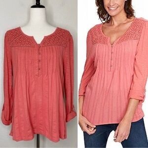 Gloria Vanderbilt Coral Women's Zuri Roll Up Sleeves Blouse, Sz Medium